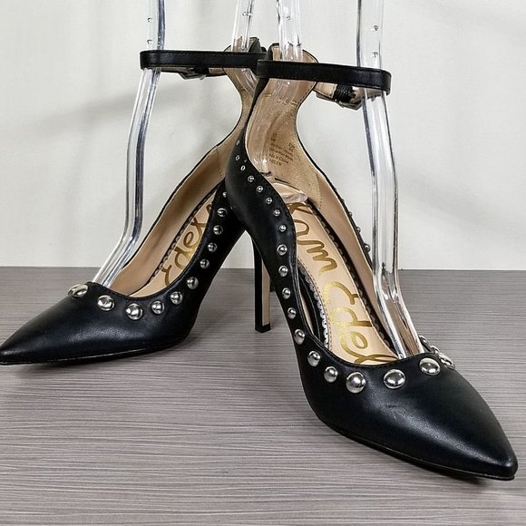 Sam Edelman Helen Ankle Strap Pump, Black Leather, Womens Size 5 M / 35 - Picture 4 of 11